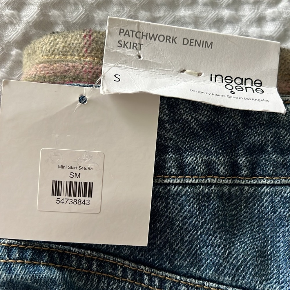 Insane Gene Patchwork Denim Fringe Mini Skirt New… - image 12